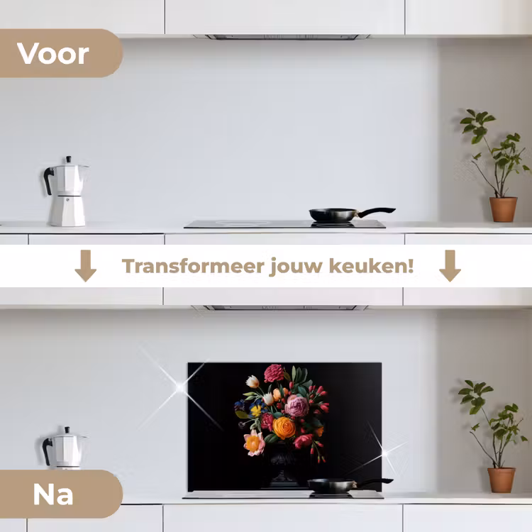 Boeket - Romantisch - Kleurrijk keuken achterwand spatscherm klein -voor_na_NL