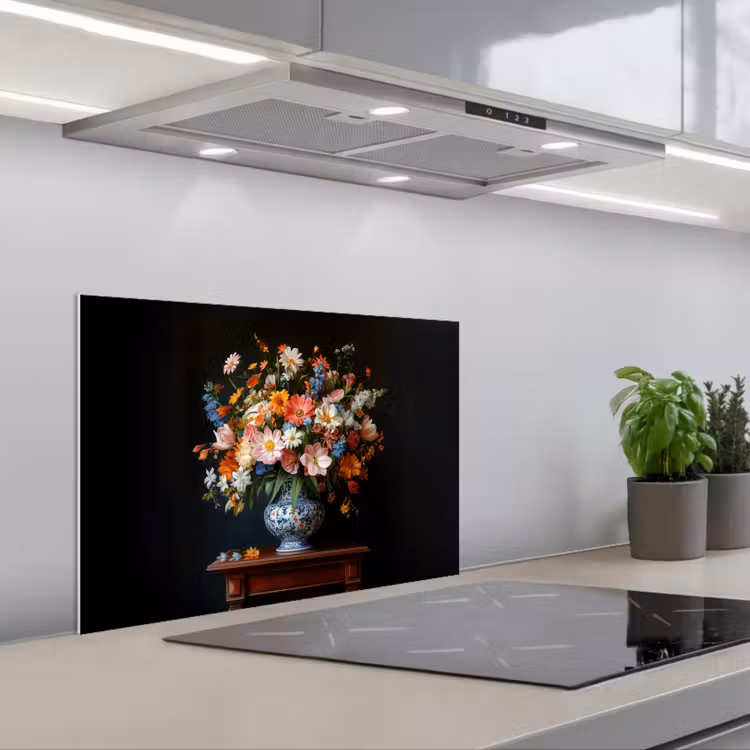 Boeket - Roze - Bloemen - Vaas keuken achterwand spatscherm klein -3d_schuin