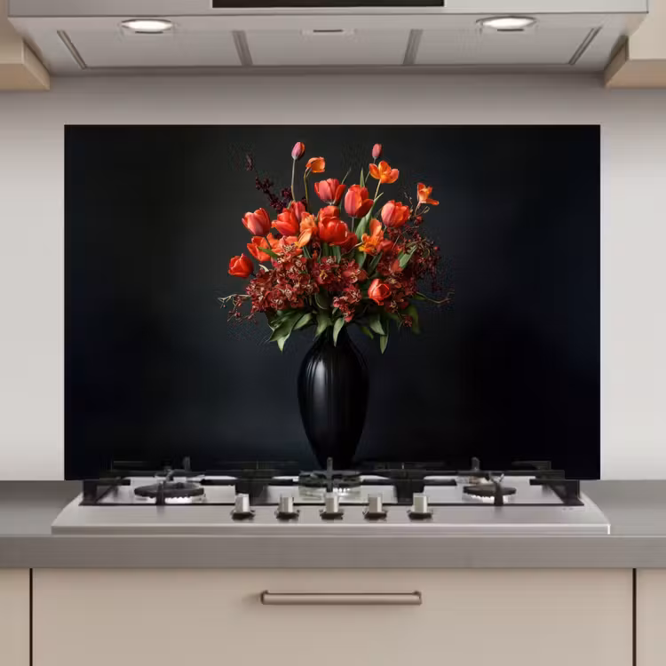 Boeket - Tulpen - Vaas - Rood keuken achterwand spatscherm klein -3d_website