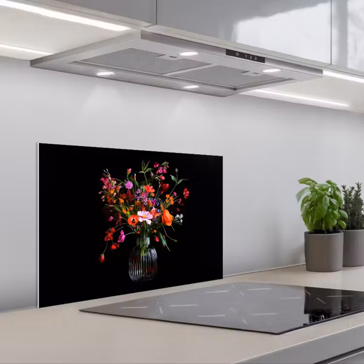 Boeket - Veldbloemen - Vaas keuken achterwand spatscherm klein -3d_schuin
