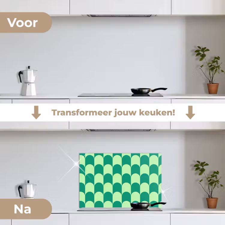 Bogen - Groen - Gestapeld keuken achterwand spatscherm klein 900 -voor_na_NL