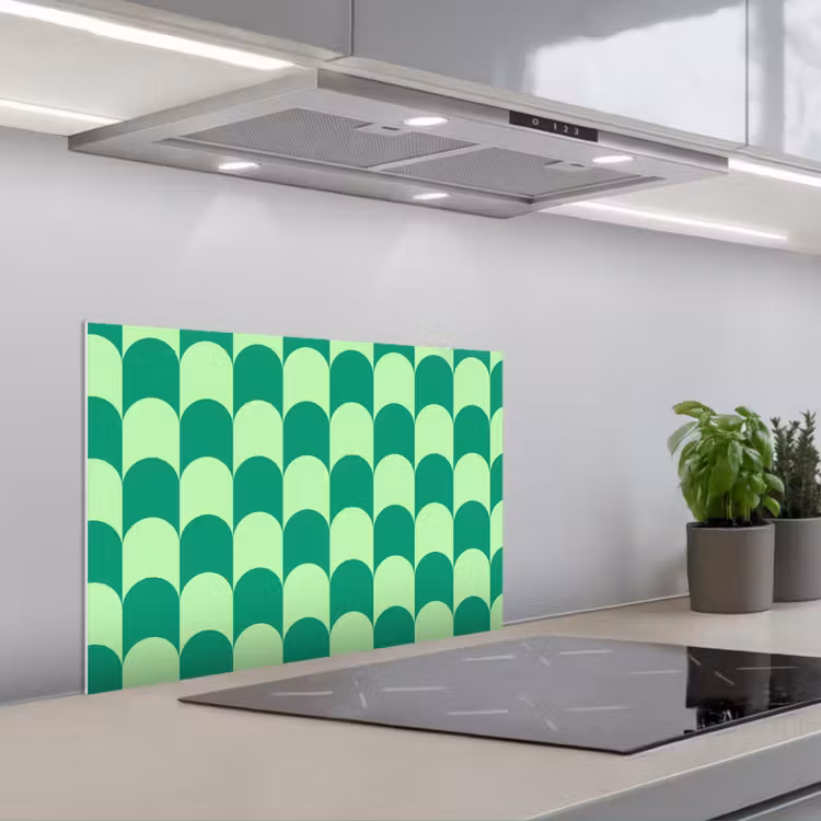 Bogen - Groen - Gestapeld keuken achterwand spatscherm klein 900 -3d_schuin