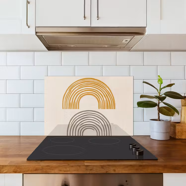 Bogen - Lijnen - Oranje - Minimalistisch keuken achterwand spatscherm klein -sfeer2