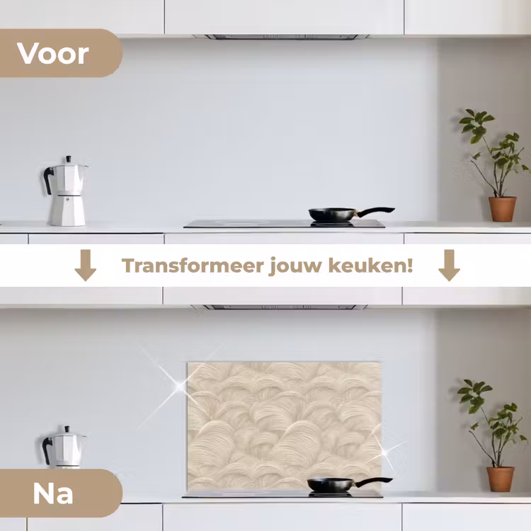 Bogen - Patroon - Beige keuken achterwand spatscherm klein 900 -voor_na_NL
