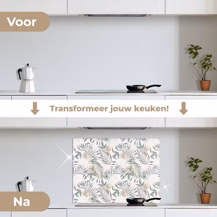 Boho - Jungle - Bloemen - Bladeren keuken achterwand spatscherm middel -voor_na_NL