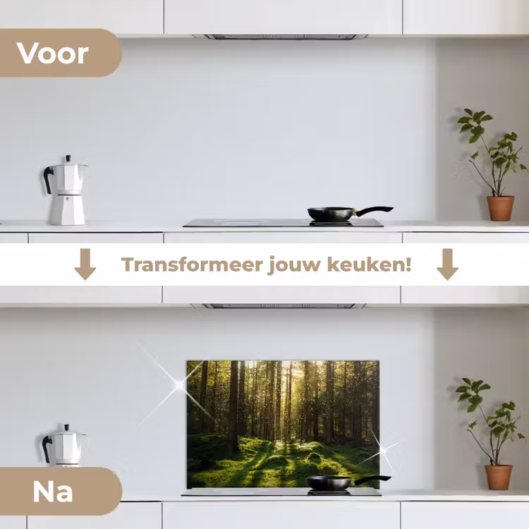 Bomen - Bos - Mos - Planten - Zon - Natuur keuken achterwand spatscherm klein -voor_na_NL