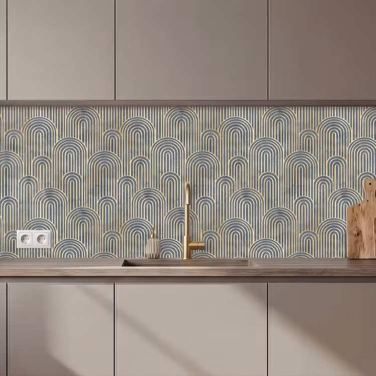 Keuken achterwand - Boog - Goud - Blauw