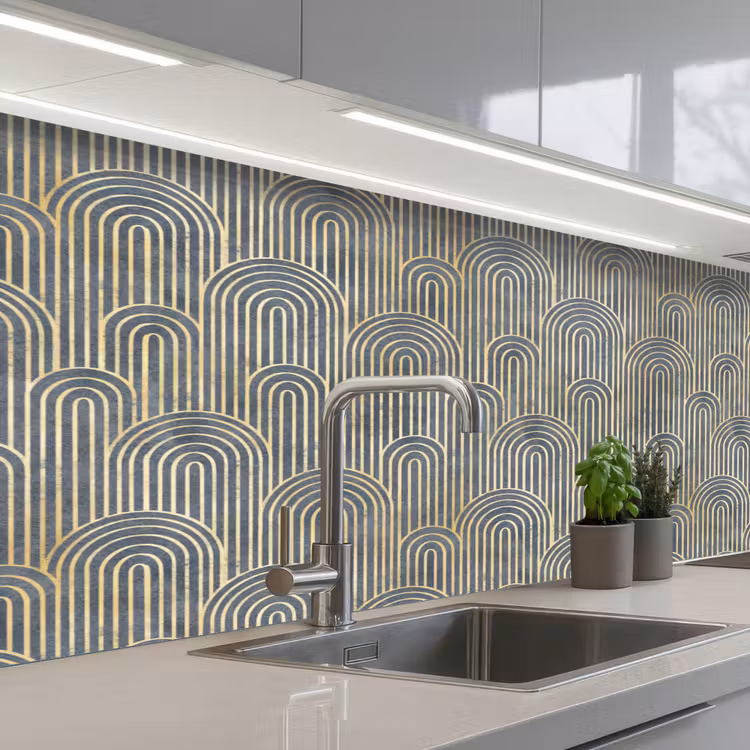 Boog - Goud - Blauw keuken achterwand 2 middel 871 -3d_schuin