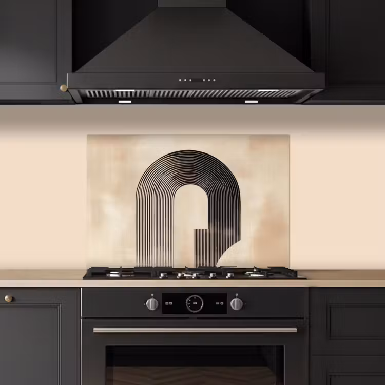 Boog - Strepen - Minimalistisch - Zwart keuken achterwand spatscherm klein -sfeer1
