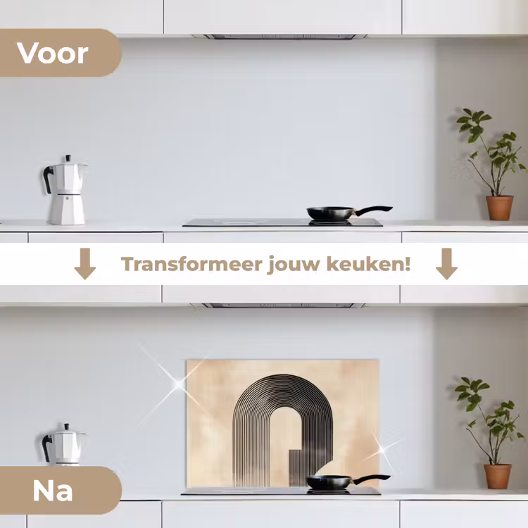 Boog - Strepen - Minimalistisch - Zwart keuken achterwand spatscherm klein -voor_na_NL