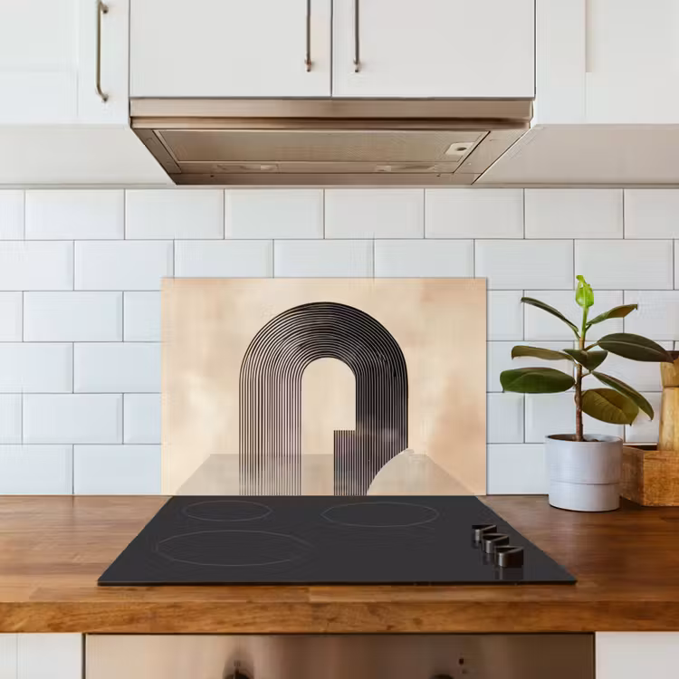 Boog - Strepen - Minimalistisch - Zwart keuken achterwand spatscherm klein -sfeer2