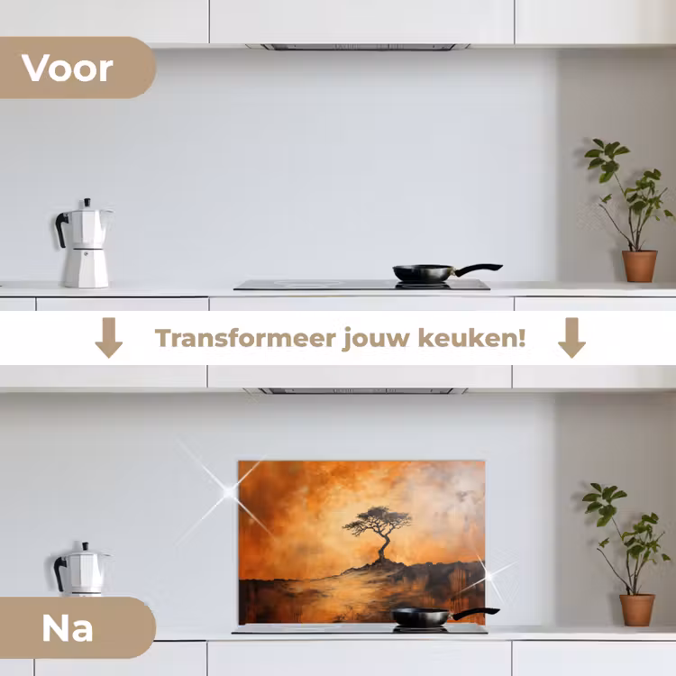 Boom - Landschap - Oranje keuken achterwand spatscherm klein -voor_na_NL