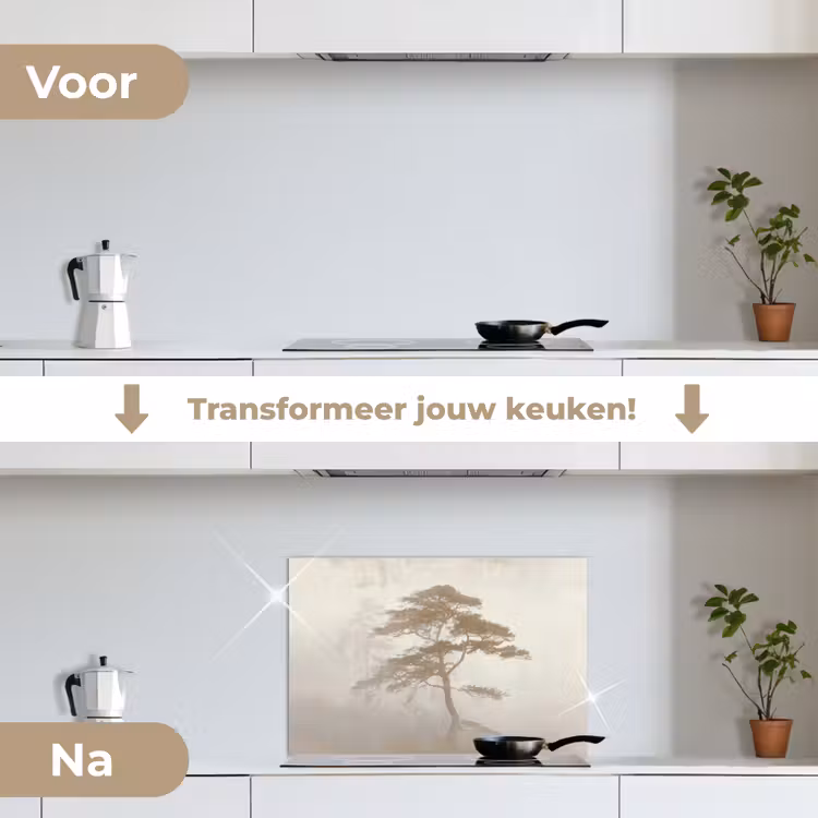 Boom - Oosterse stijl - Landschap keuken achterwand spatscherm klein -voor_na_NL