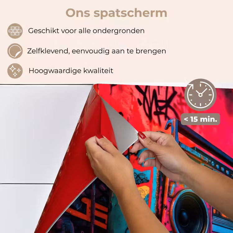 Boombox - Rood - Graffiti - Neon keuken achterwand spatscherm klein -spatscherm_NL
