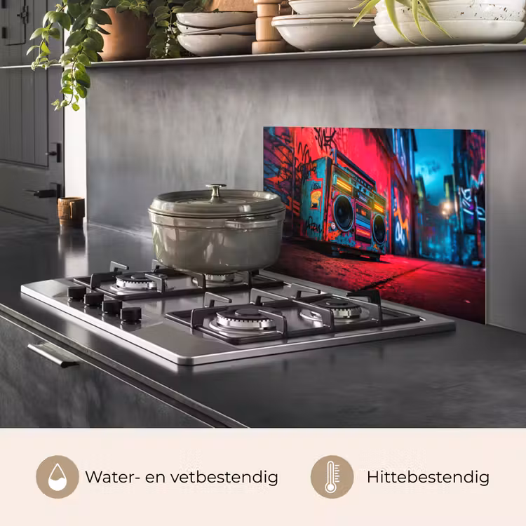 Boombox - Rood - Graffiti - Neon keuken achterwand spatscherm klein -usp_NL