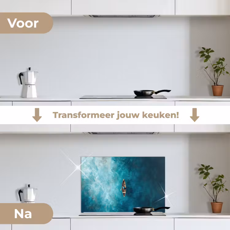 Bootje - Water - Blauw keuken achterwand spatscherm klein -voor_na_NL