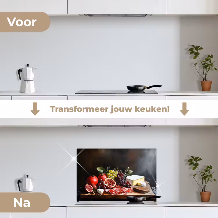Borrelplank - Stilleven - Vintage keuken achterwand spatscherm klein -voor_na_NL