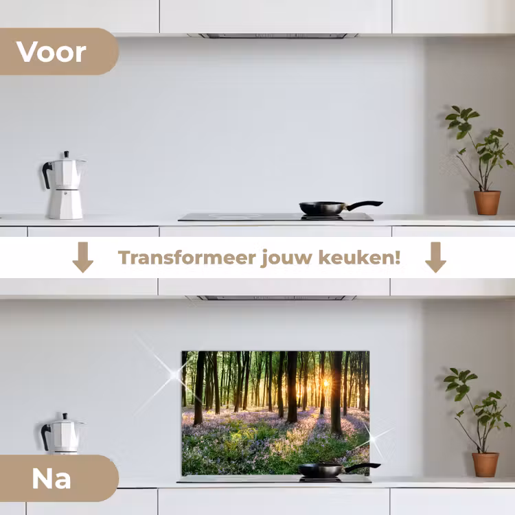 Bos - Bloemen - Lavendel - Zon - Paars - Natuur keuken achterwand spatscherm klein -voor_na_NL