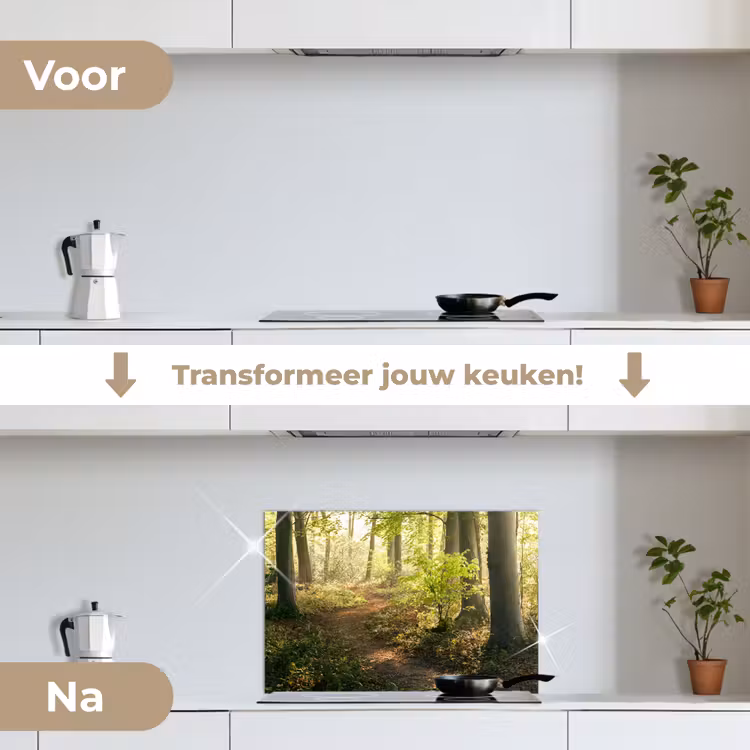 Bos - Bomen - Pad - Zon - Planten - Bladeren - Natuur keuken achterwand spatscherm klein -voor_na_NL