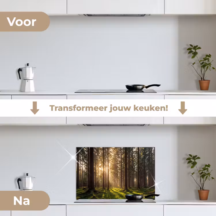 Bos - Gras - Zonlicht keuken achterwand spatscherm klein -voor_na_NL
