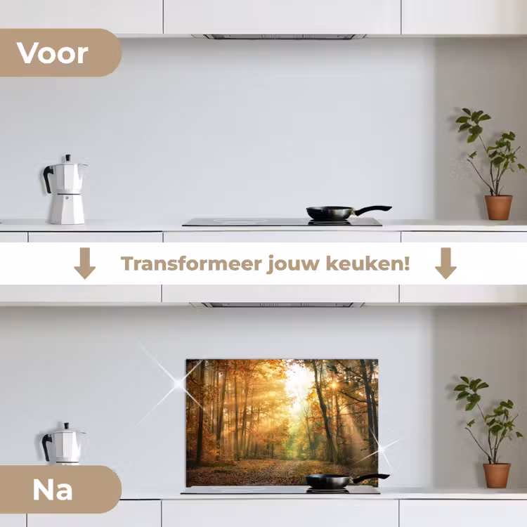 Bos - Herfst - Zon - Landschap - Natuur - Bomen - Bladeren keuken achterwand spatscherm klein -voor_na_NL
