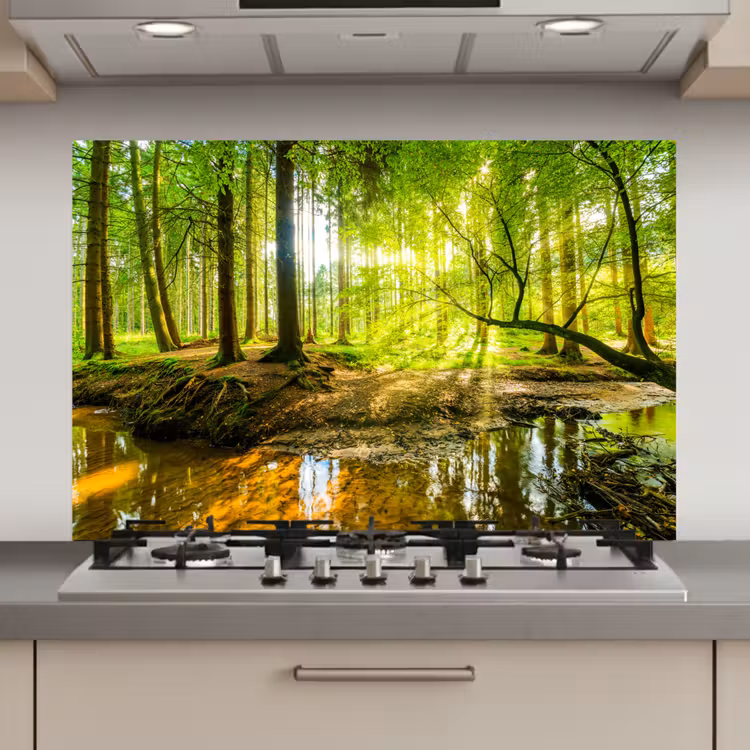 Bos - Landschap - Water - Bomen - Zon - Groen - Natuur keuken achterwand spatscherm klein -3d_website