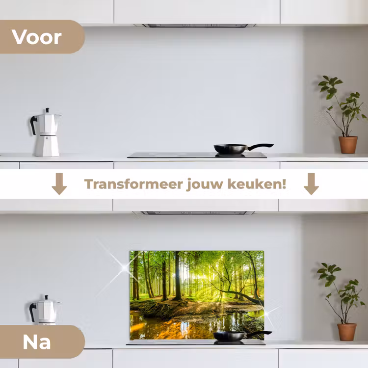 Bos - Landschap - Water - Bomen - Zon - Groen - Natuur keuken achterwand spatscherm klein -voor_na_NL