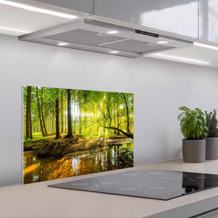 Bos - Landschap - Water - Bomen - Zon - Groen - Natuur keuken achterwand spatscherm klein -3d_schuin