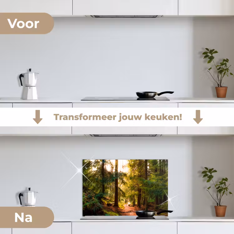 Bos - Pad - Bomen - Groen - Zon - Natuur keuken achterwand spatscherm klein -voor_na_NL