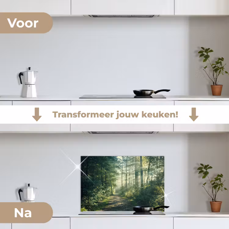 Bos - Pad - Zon - Bomen - Groen - Natuur keuken achterwand spatscherm klein -voor_na_NL
