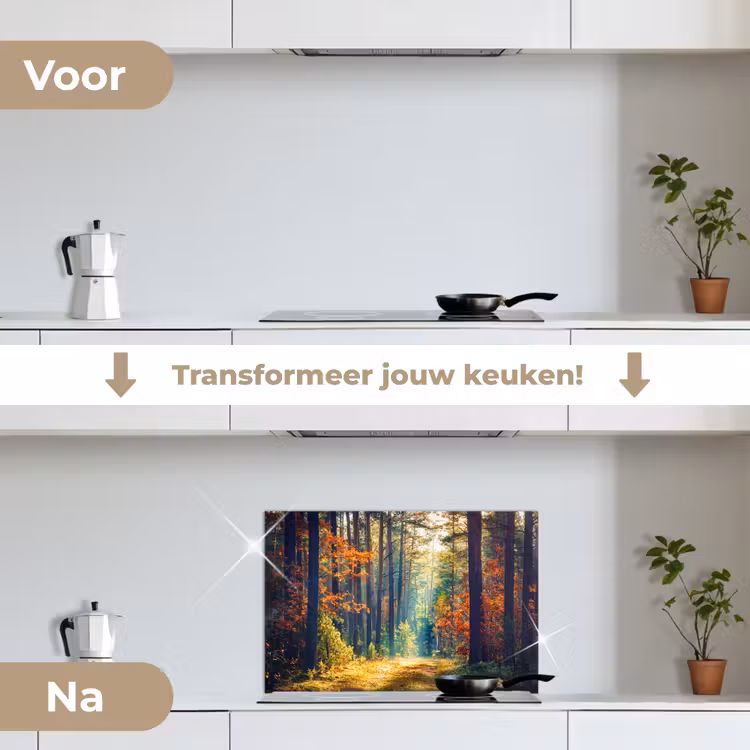 Bos - Zon - Natuur - Herfst keuken achterwand spatscherm klein -voor_na_NL
