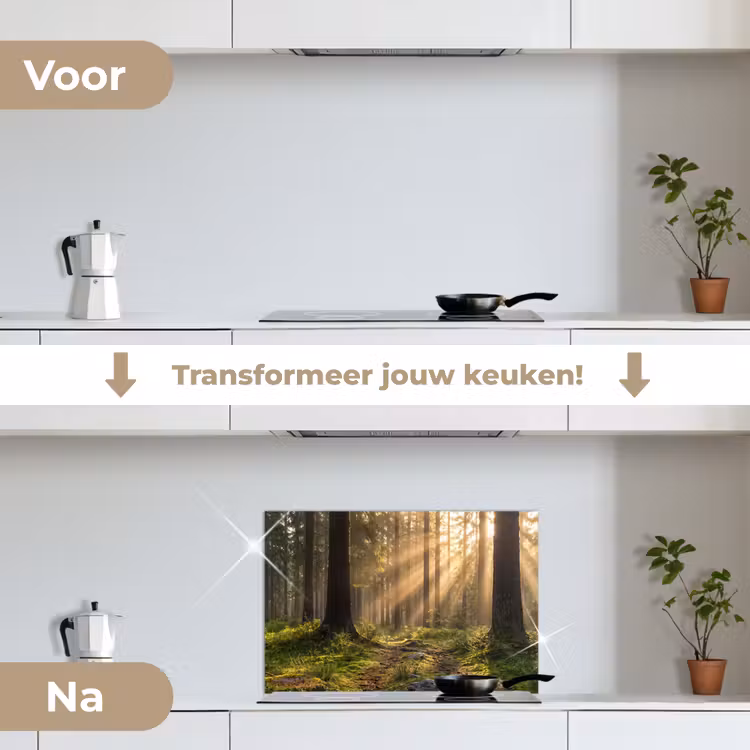 Bos - Zonlicht - Gras keuken achterwand spatscherm klein -voor_na_NL