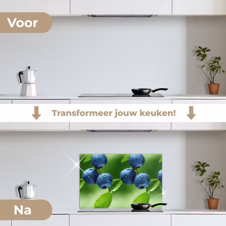 Bosbessen - Paars - Bladeren - Groen keuken achterwand spatscherm klein 900 -voor_na_NL