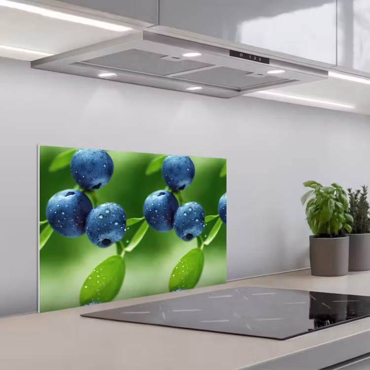 Bosbessen - Paars - Bladeren - Groen keuken achterwand spatscherm klein 900 -3d_schuin