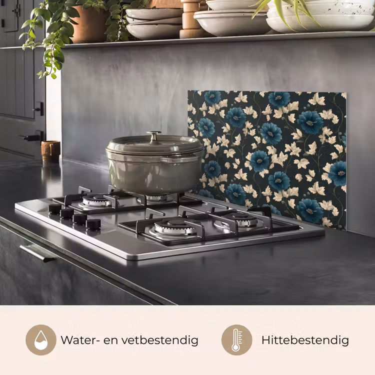 Botanisch - Bloemen - Blauw keuken achterwand spatscherm klein 900 -usp_NL