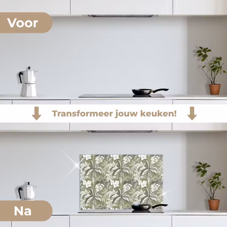 Botanisch - Bloemen - Groen keuken achterwand spatscherm klein 900 -voor_na_NL