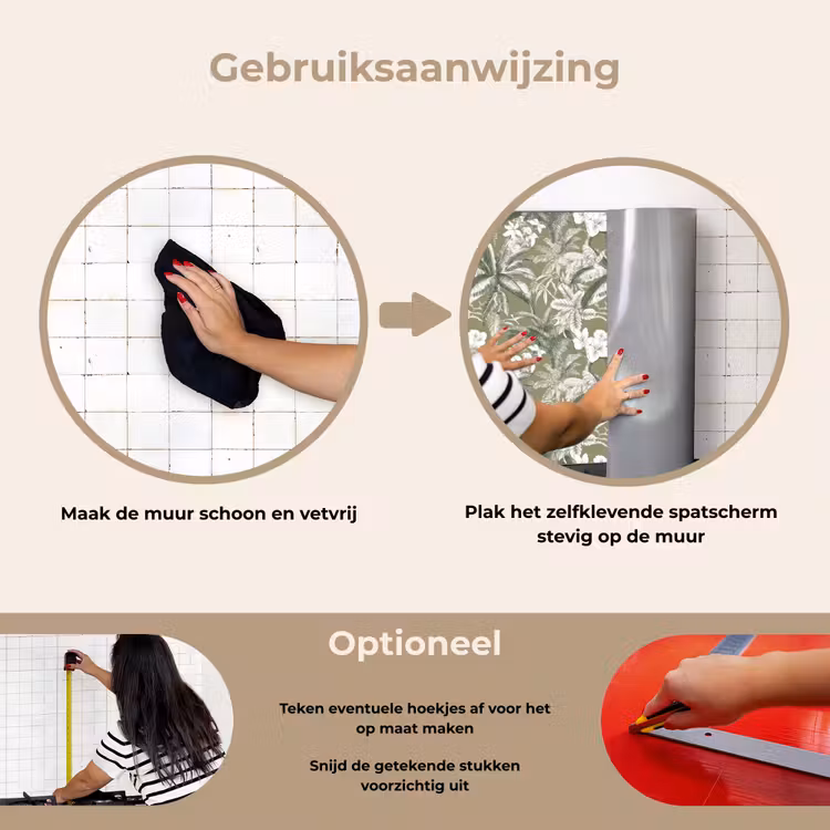 Botanisch - Bloemen - Groen keuken achterwand spatscherm klein 900 -gebruiksaanwijzing_NL