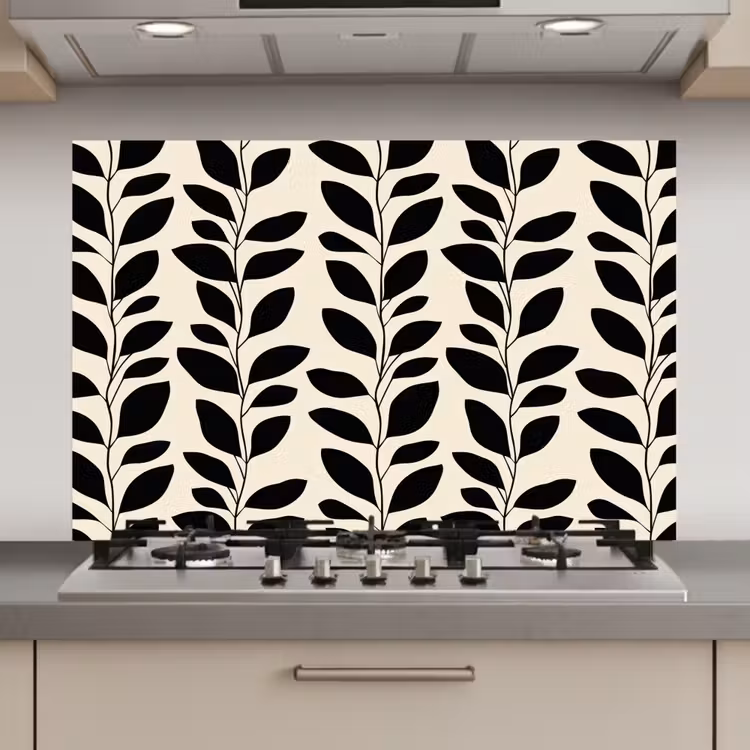Botanisch - Dessin - Zwart - Beige keuken achterwand spatscherm klein 900 -3d_website
