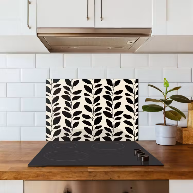 Botanisch - Dessin - Zwart - Beige keuken achterwand spatscherm klein 900 -sfeer2