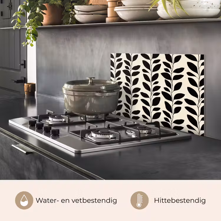 Botanisch - Dessin - Zwart - Beige keuken achterwand spatscherm klein 900 -usp_NL