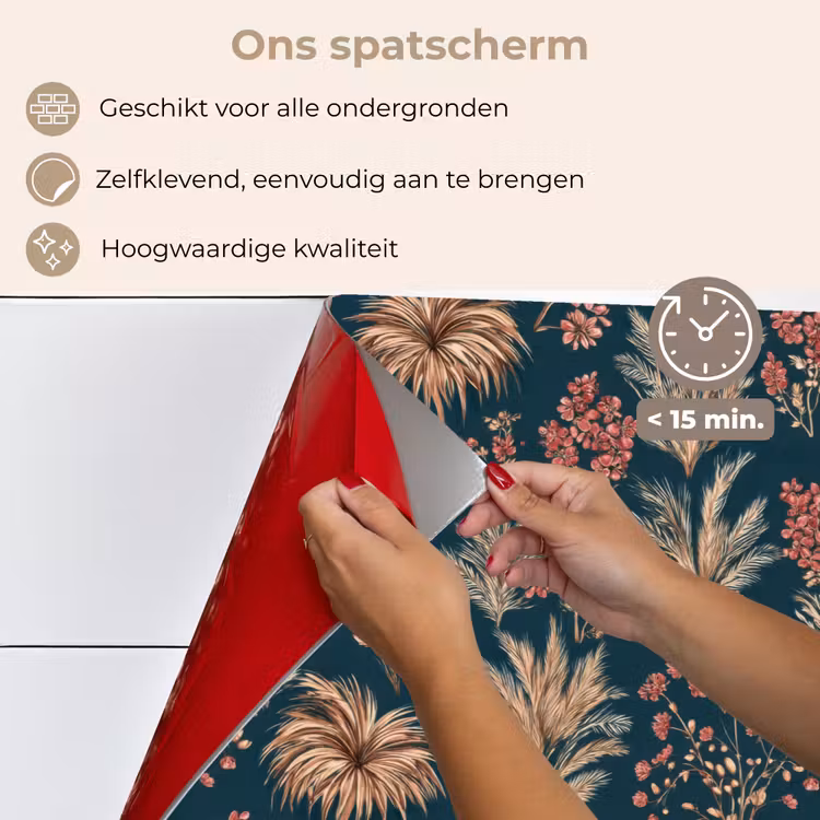 Botanisch - Patroon - Blauw keuken achterwand spatscherm klein 900 -spatscherm_NL
