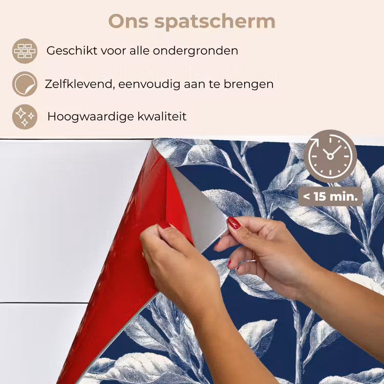 Botanisch - Patroon - Blauw keuken achterwand spatscherm klein 900 -spatscherm_NL