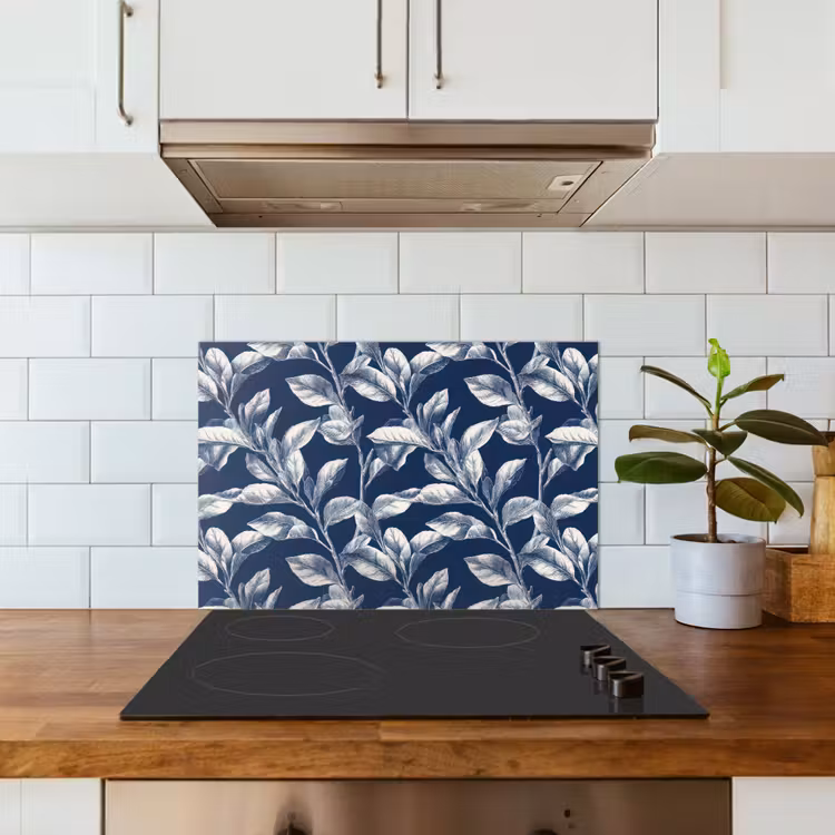 Botanisch - Patroon - Blauw keuken achterwand spatscherm klein 900 -sfeer2