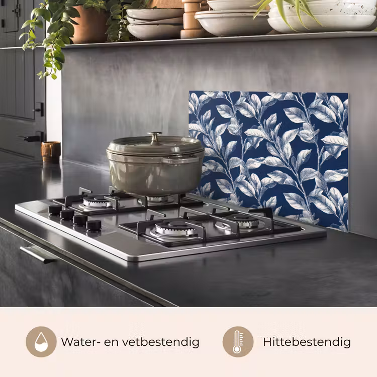Botanisch - Patroon - Blauw keuken achterwand spatscherm klein 900 -usp_NL