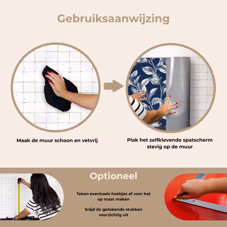 Botanisch - Patroon - Blauw keuken achterwand spatscherm klein 900 -gebruiksaanwijzing_NL