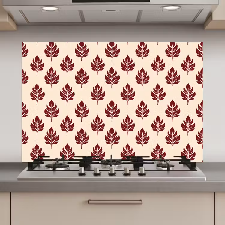 Botanisch - Patroon - Bordeaux keuken achterwand spatscherm klein 900 -3d_website
