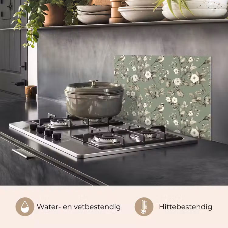 Botanisch - Vogels - Groen keuken achterwand spatscherm klein 900 -usp_NL