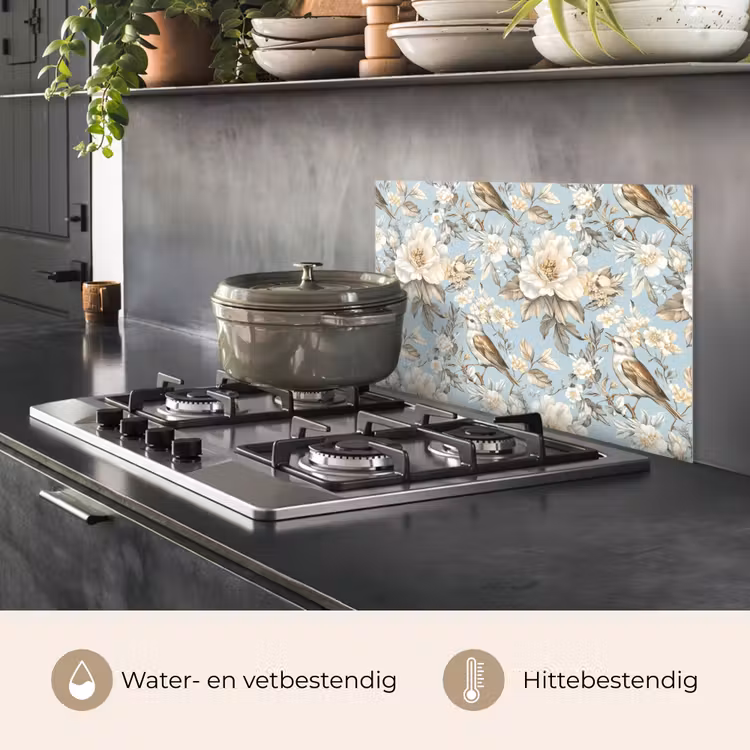 Botanisch - Zangvogel - Blauw keuken achterwand spatscherm klein 900 -usp_NL