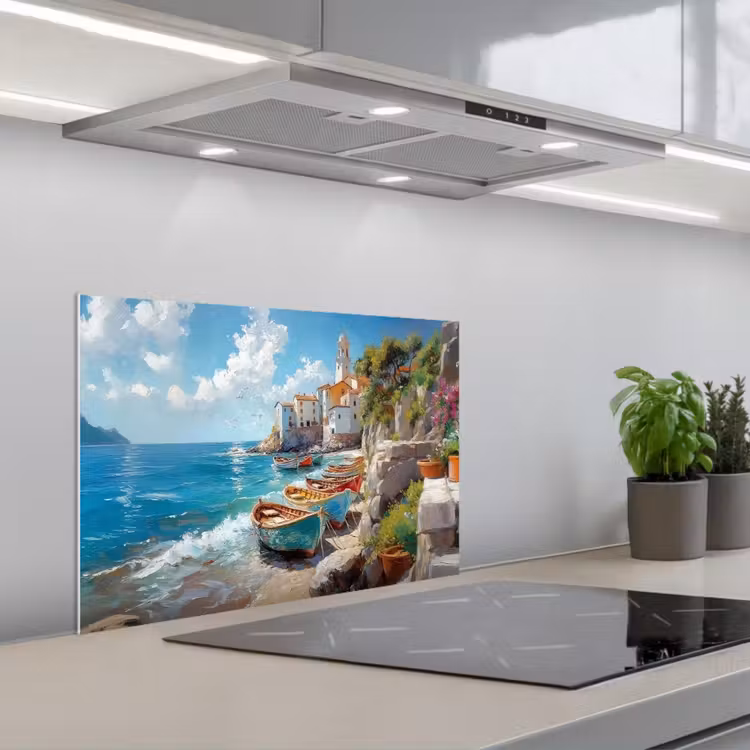 Boten - Rotsen - Zee - Zon keuken achterwand spatscherm klein -3d_schuin