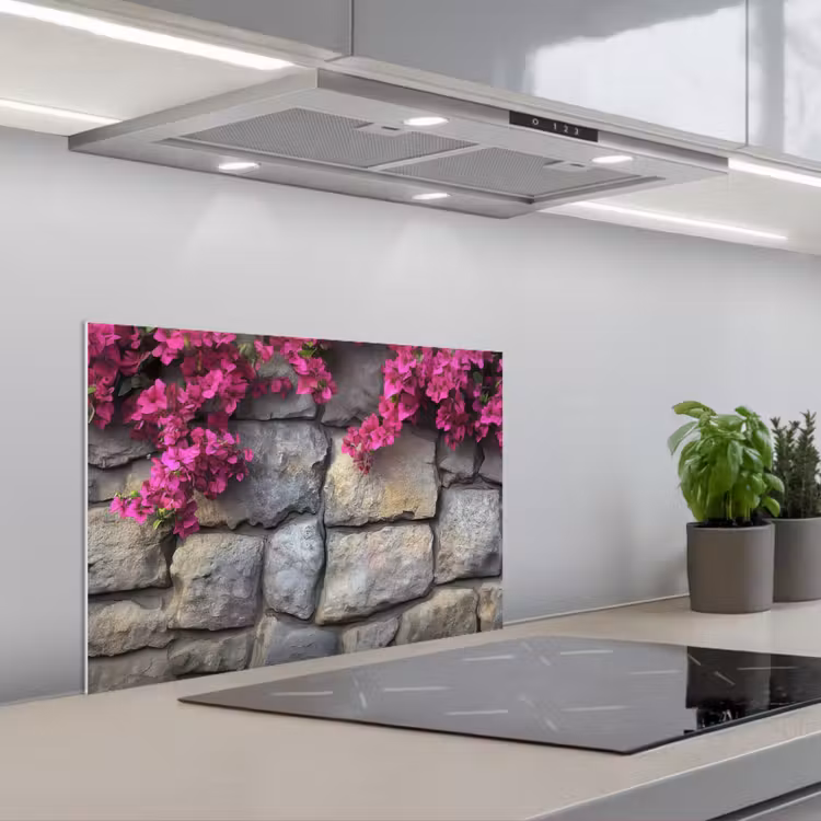 Bougainvillea - Stenen Muur - Roze keuken achterwand spatscherm klein -3d_schuin